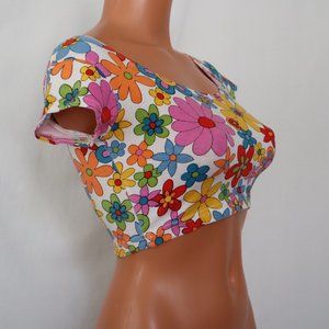 CONTEMPO CASUALS vintage mod floral crop top 80s 90s sz S